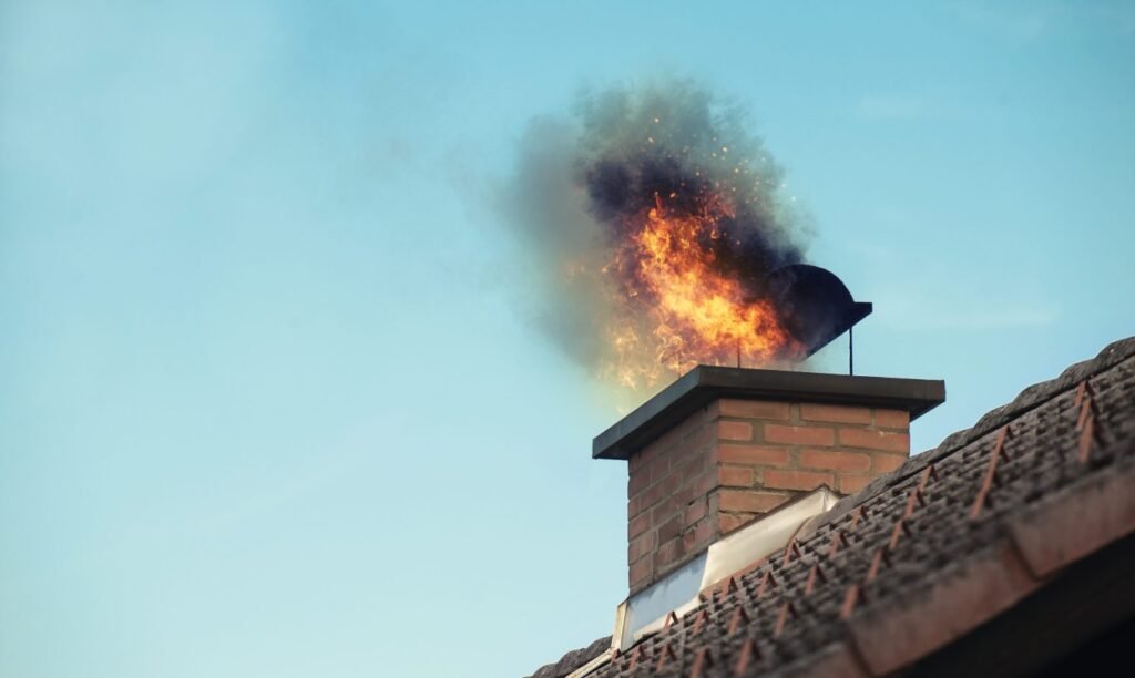 Professional chimney sweep inspecting a chimney to prevent fire causes