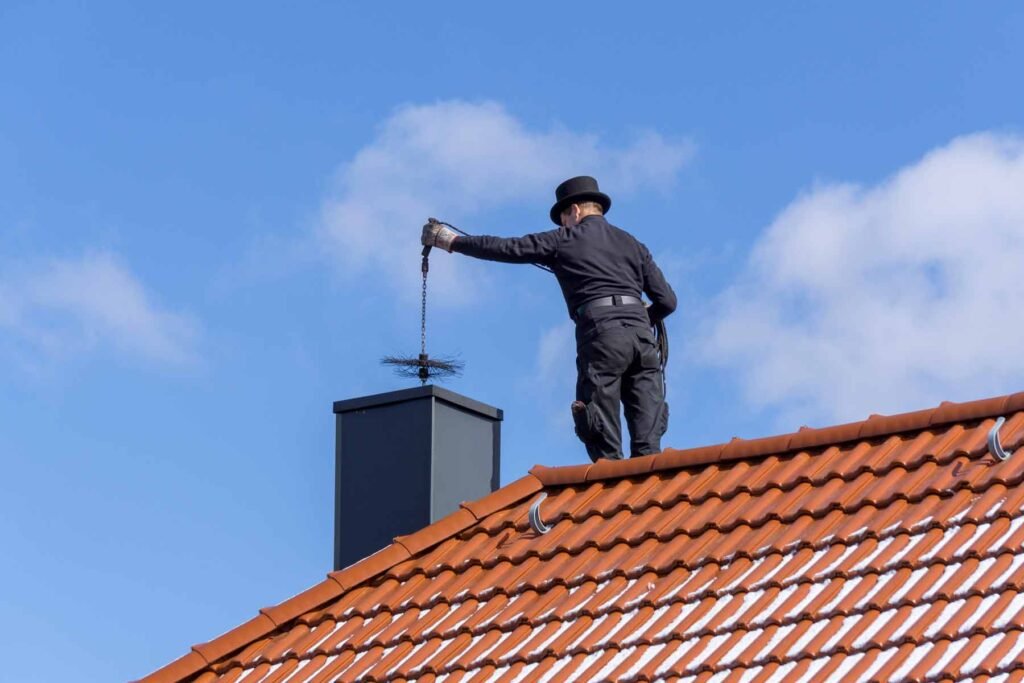 Professional chimney sweep demonstrating how often a chimney should be cleaned