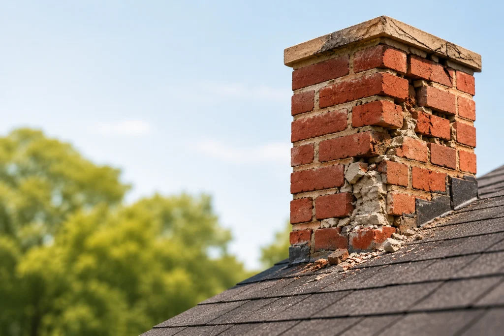 Crumbling or missing mortar between bricks