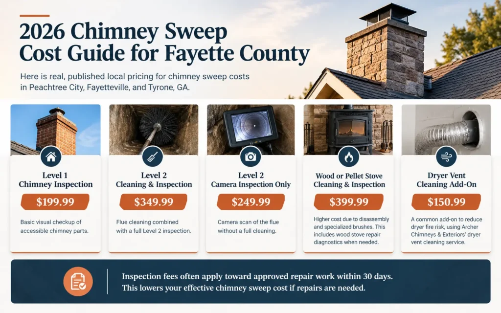 Archer Chimneys 2026 chimney sweep pricing in Fayette County