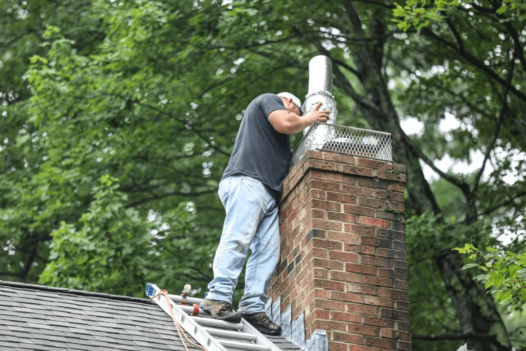 Chimney technician inspecting a chimney in Marietta