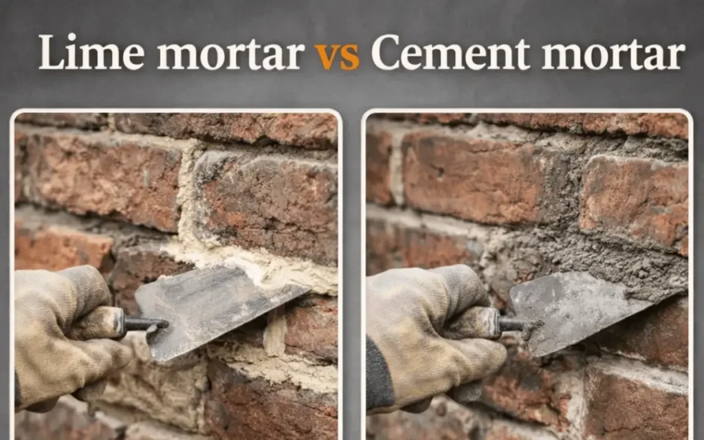 Diagram comparing lime mortar and modern Portland cement mortar