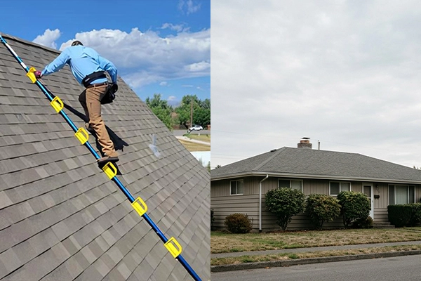 Steep, hard-to-access roofline versus an easy single-story roofline